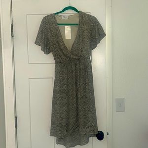 Flutter sleeve, high/low, wrap dress, animal print